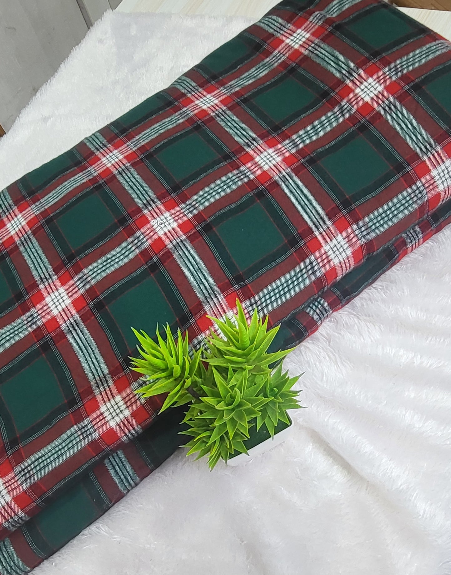 Green Twil check fabric
