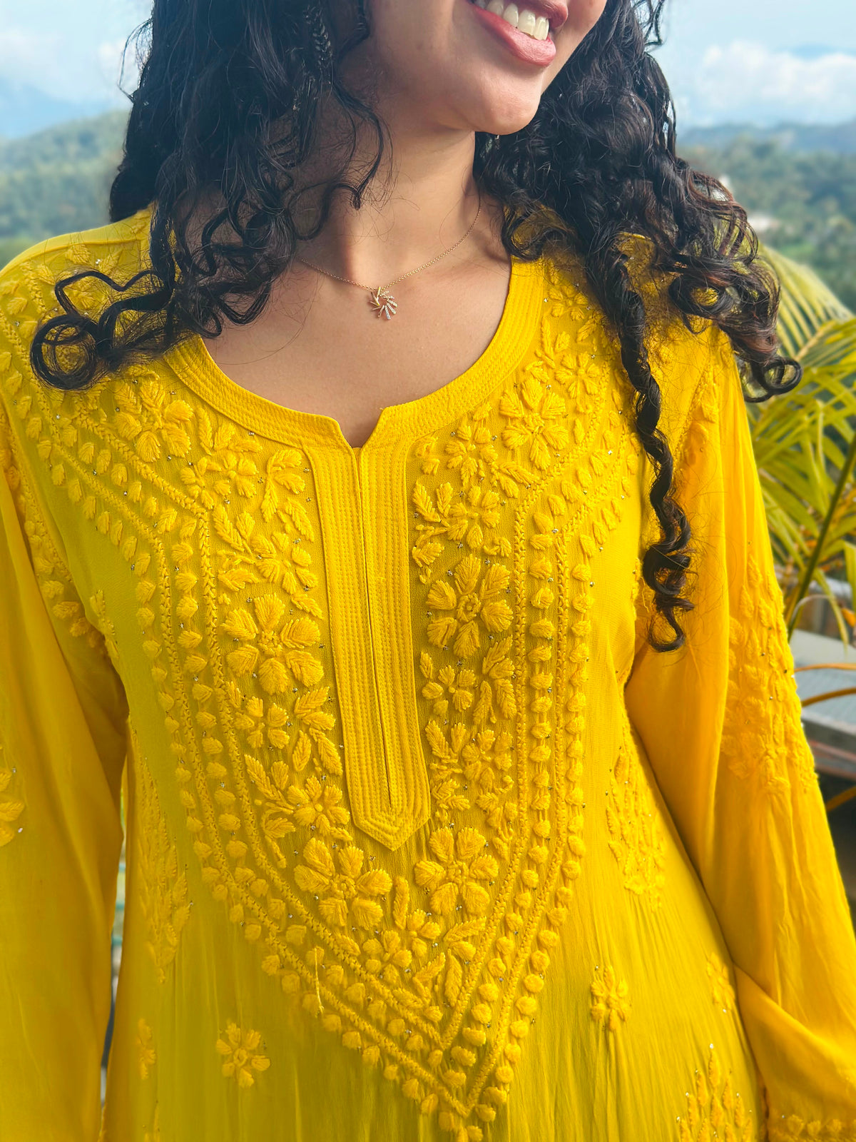 YELLOW SHADE CHIKANKARI KURTI