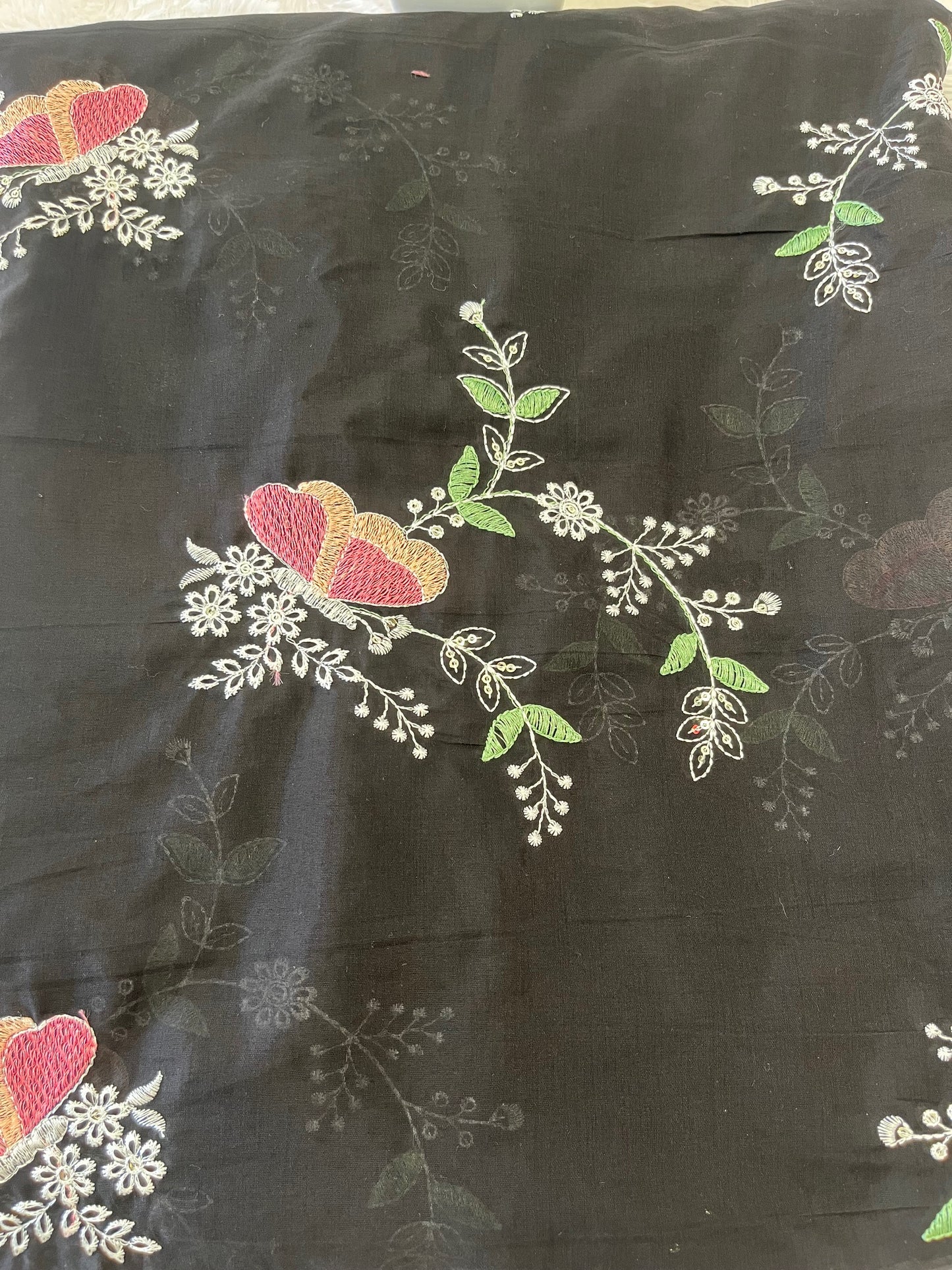 JET BLACK MUL CHANDERI FABRIC
