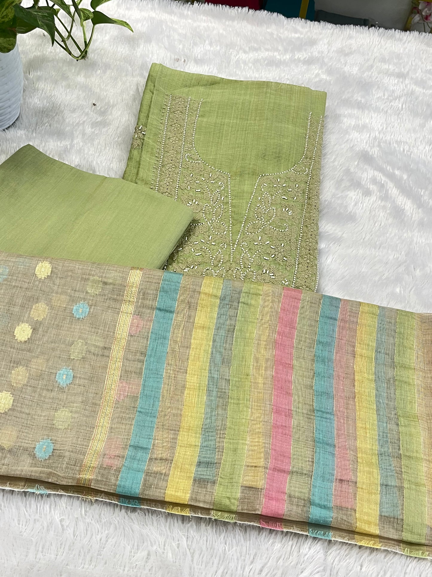 PISTA GREEN SHADE THREE PIECE CHURIDAR MATERIAL