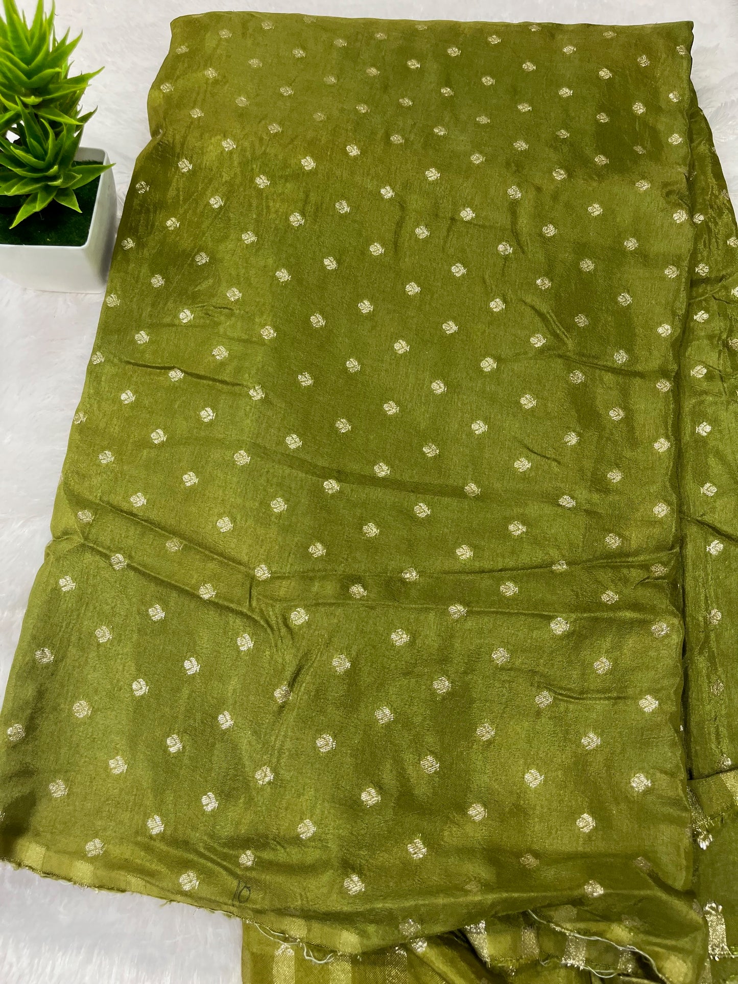 CUTE MEHENDI GREEN SHADE RUSSIAN SILK FABRIC