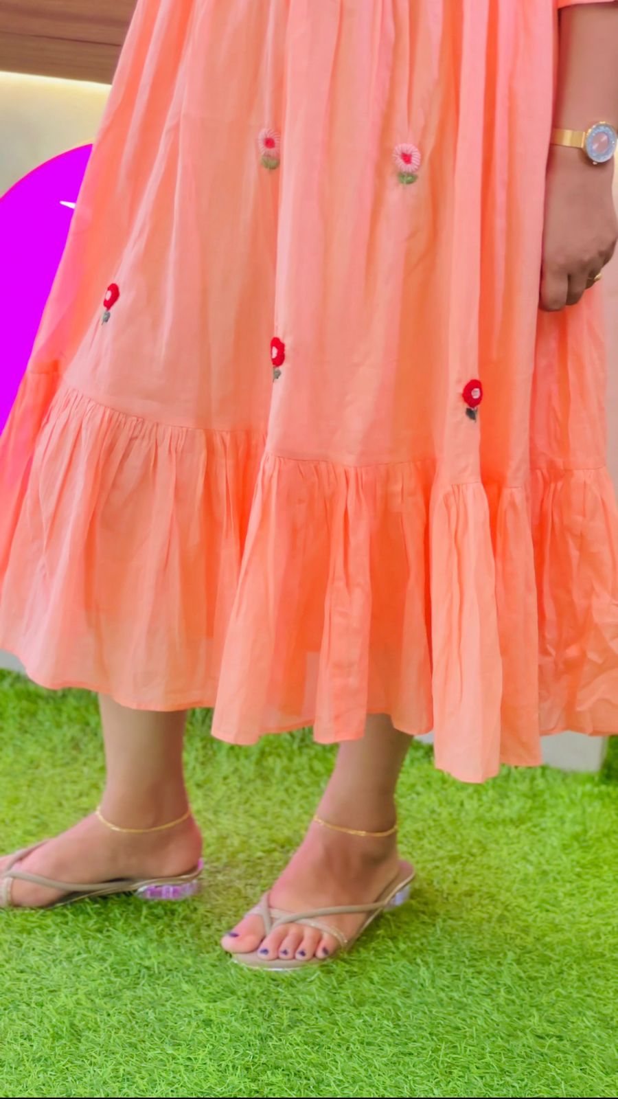 PEACH MUL COTTON FROCK