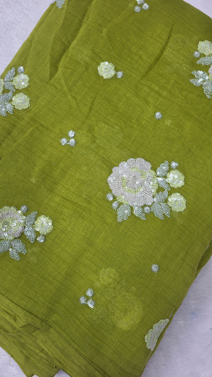 PURE MUL CHANDERI WITH EMBROIDERY AND SEQUENCE WORK