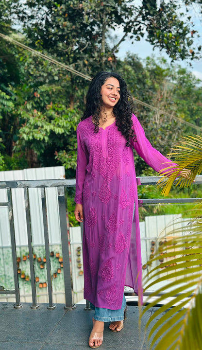 LAVENDER SHADE CHIKANKARI KURTI
