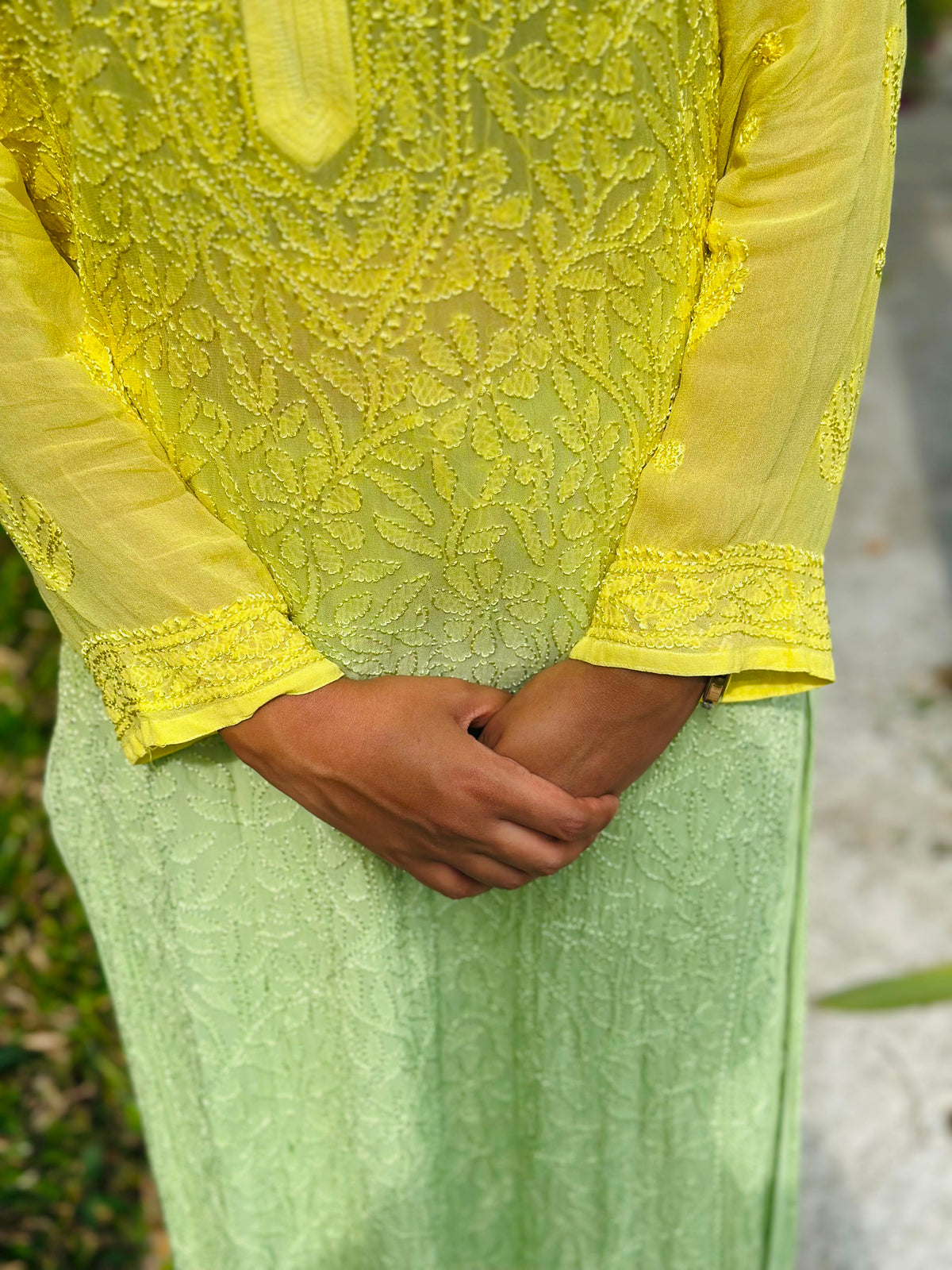 VISCOSE GEORGETTE CHIKANKARI JAAL WORK WITH DOUBLE SHADE