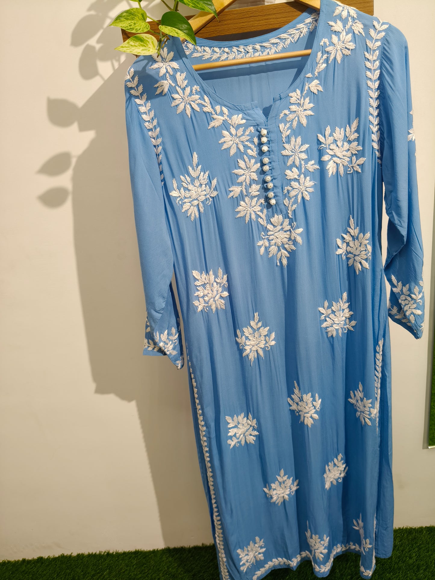 DUSTY BLUE SHADE CHIKANKARI KURTI