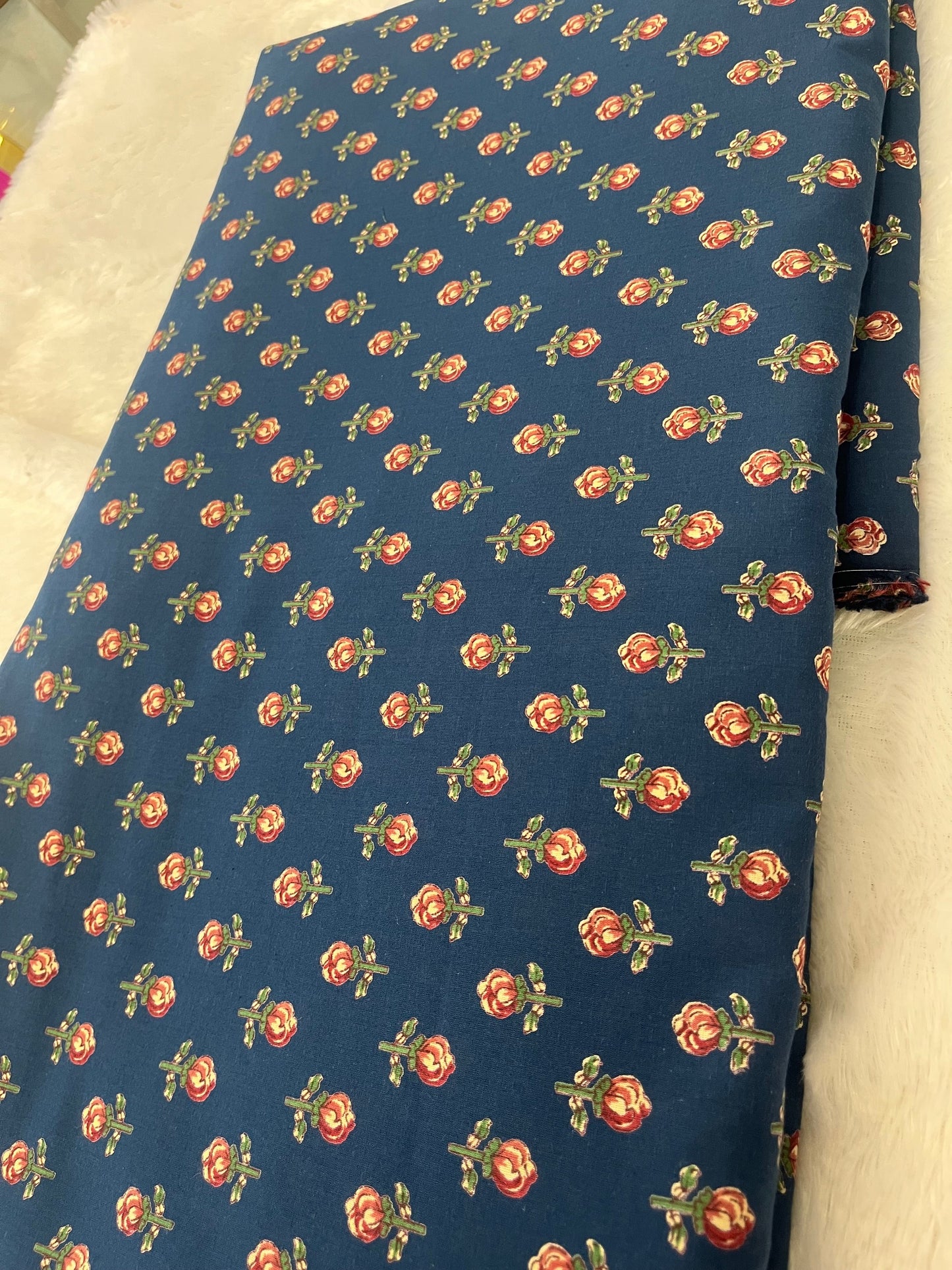 BLUE SHADE WITH FLORAL COTTON  FABRIC