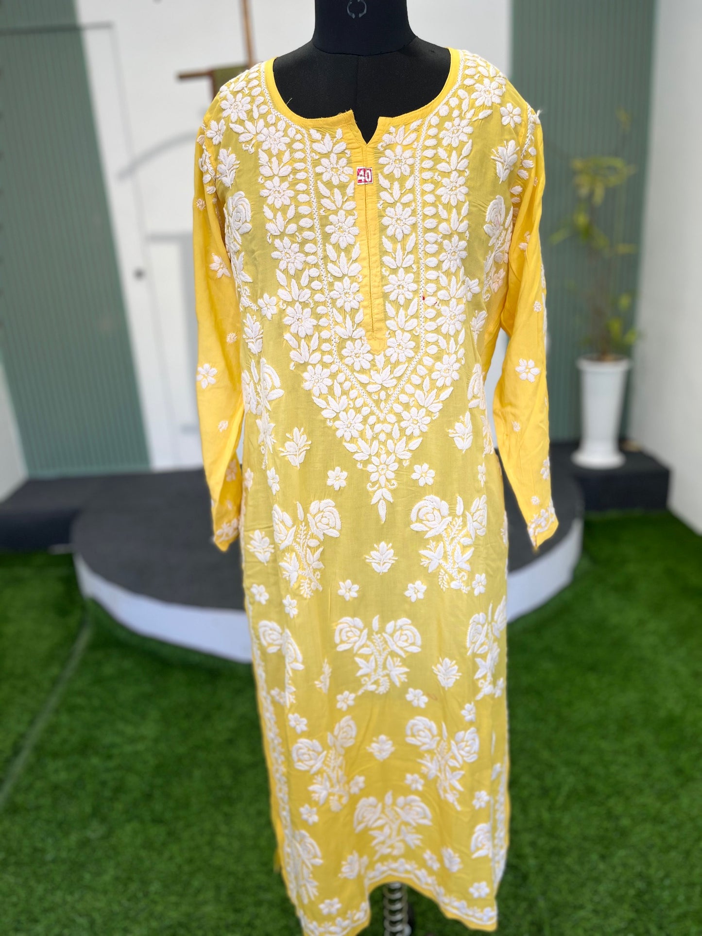 MANGO YELLOW SHADE CHIKANGARI KURTI