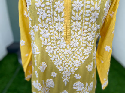 MANGO YELLOW SHADE CHIKANGARI KURTI