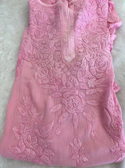 PINK SHADE CHIKANKARI TOP AND BOTTOM SET