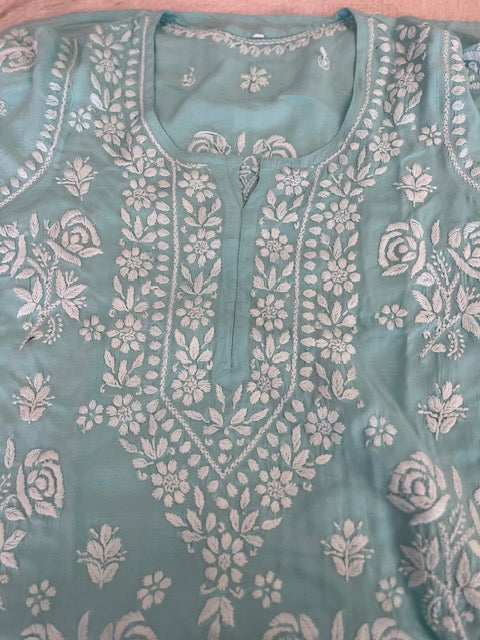 AQUA BLUE SHADE CHIKANKARI KURTI