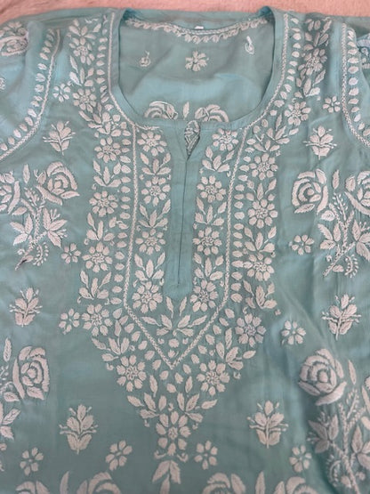 AQUA BLUE SHADE CHIKANKARI KURTI