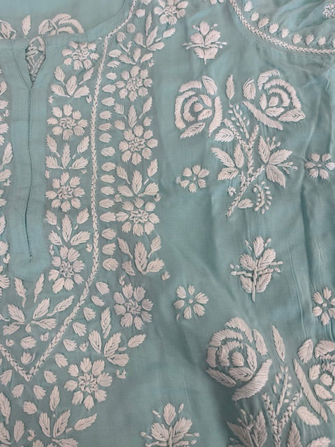 AQUA BLUE SHADE CHIKANKARI KURTI