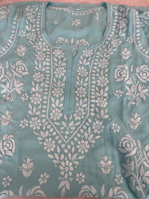 AQUA BLUE SHADE CHIKANKARI KURTI