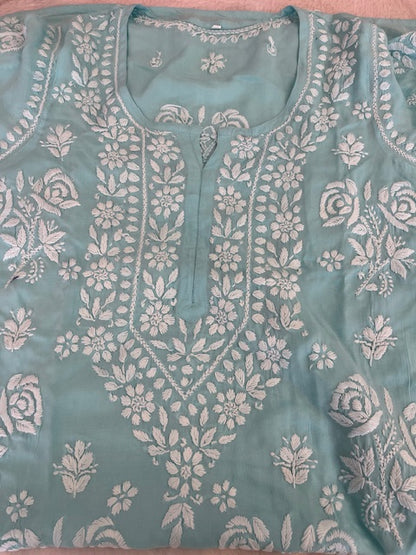 AQUA BLUE SHADE CHIKANKARI KURTI
