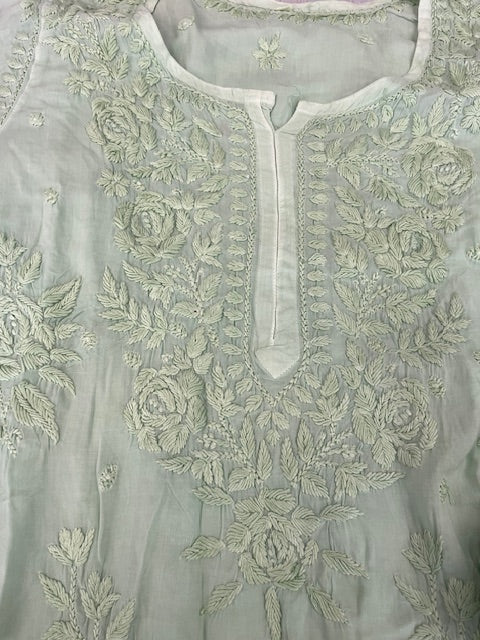 PISTA GREEN  SHADE CHIKANKARI TOP AND BOTTOM SET