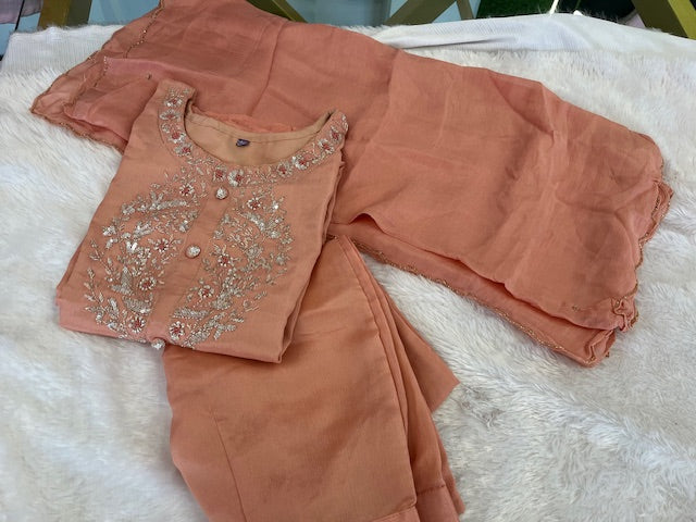 PEACH SHADE KURTI SET(3 Piece )