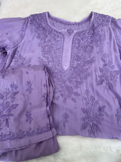 VIOLET SHADE CHIKENKARI KURTI