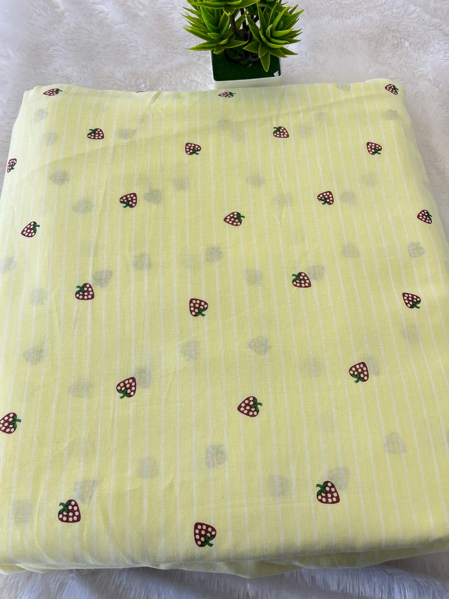 BUTTER YELLOW STRAWBERRY STRIPE FABRIC