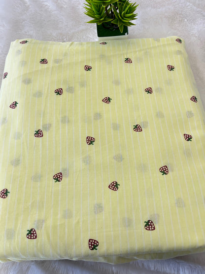 BUTTER YELLOW STRAWBERRY STRIPE FABRIC