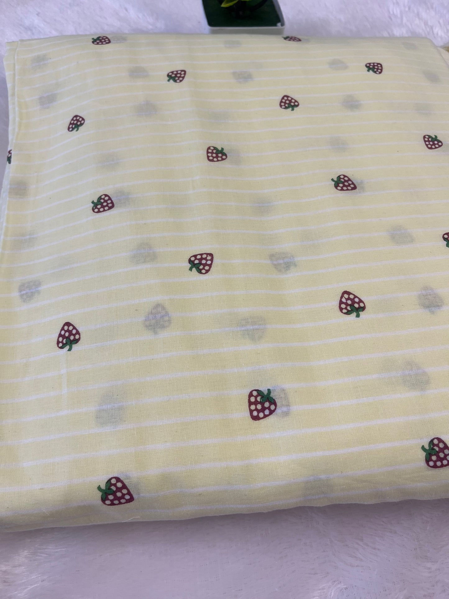 BUTTER YELLOW STRAWBERRY STRIPE FABRIC