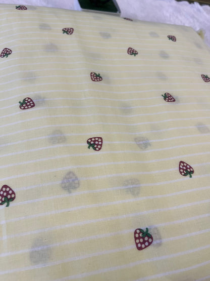 BUTTER YELLOW STRAWBERRY STRIPE FABRIC