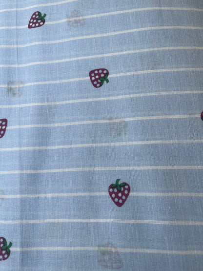 DUSTY BLUE STRAWBERRY PRINT FABRIC