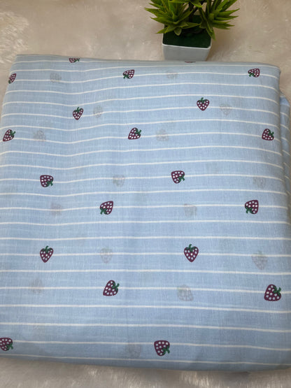DUSTY BLUE STRAWBERRY PRINT FABRIC