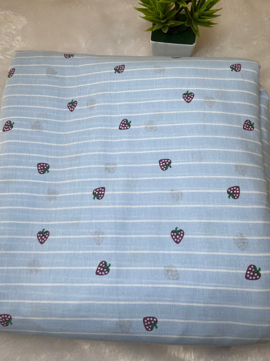 DUSTY BLUE STRAWBERRY PRINT FABRIC