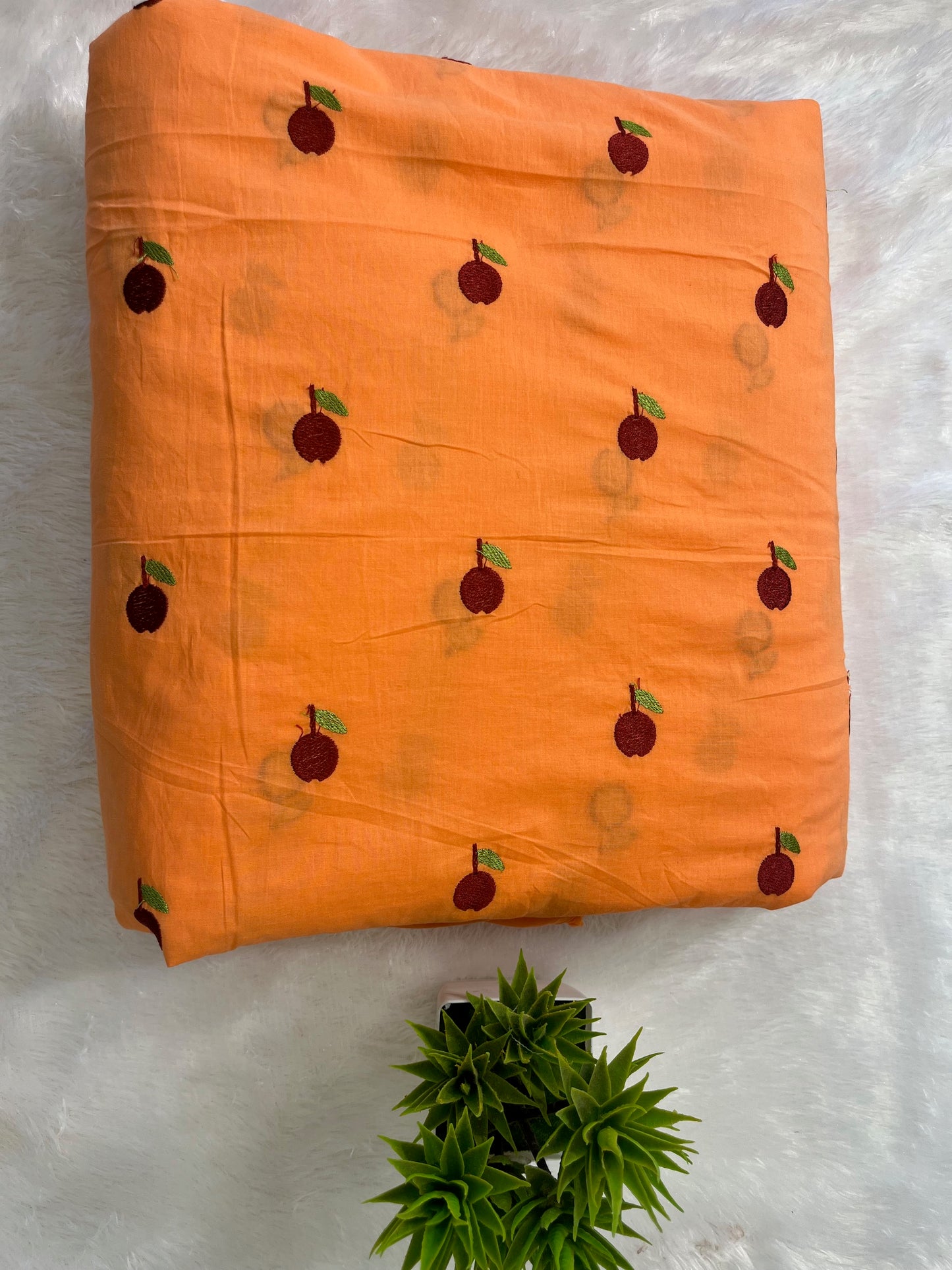 DARK PEACH ORANGE EMBROIDARY COTTON  FABRIC