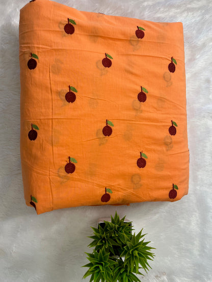 DARK PEACH ORANGE EMBROIDARY COTTON  FABRIC
