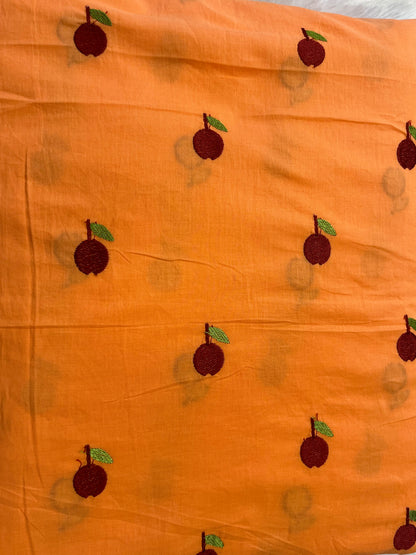 DARK PEACH ORANGE EMBROIDARY COTTON  FABRIC