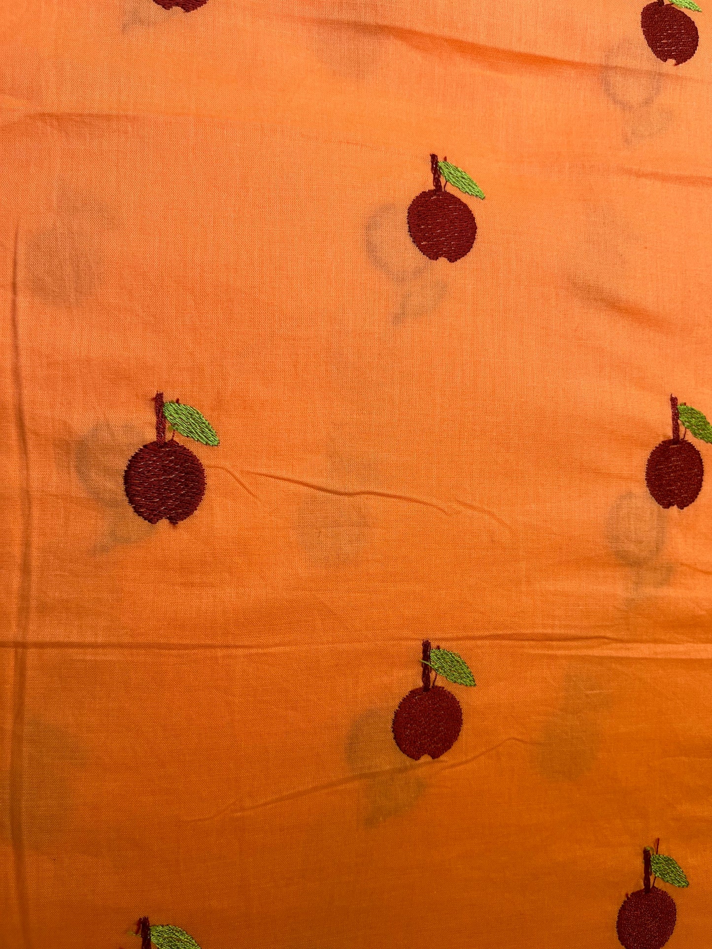 DARK PEACH ORANGE EMBROIDARY COTTON  FABRIC