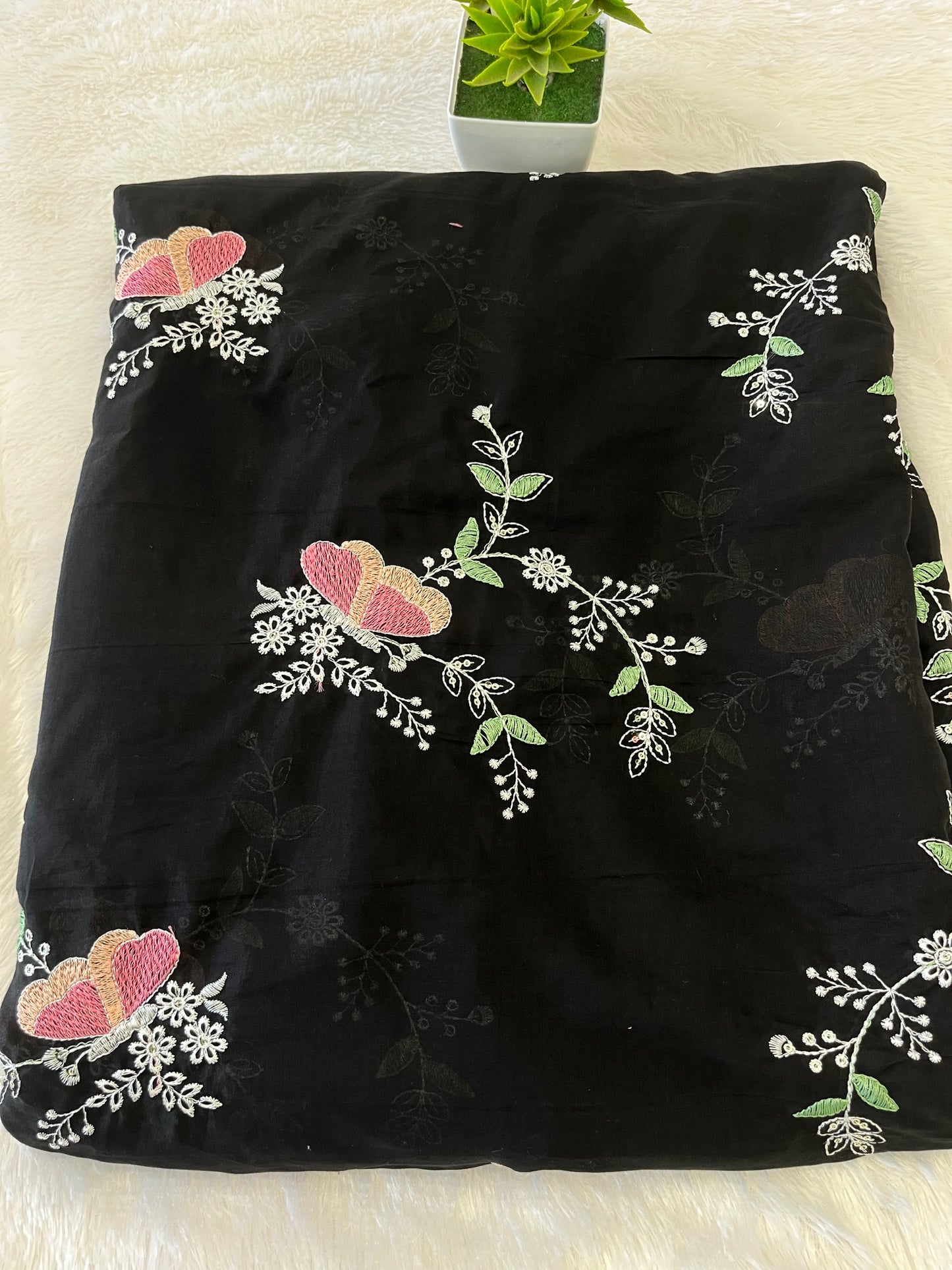 JET BLACK MUL CHANDERI  FABRIC