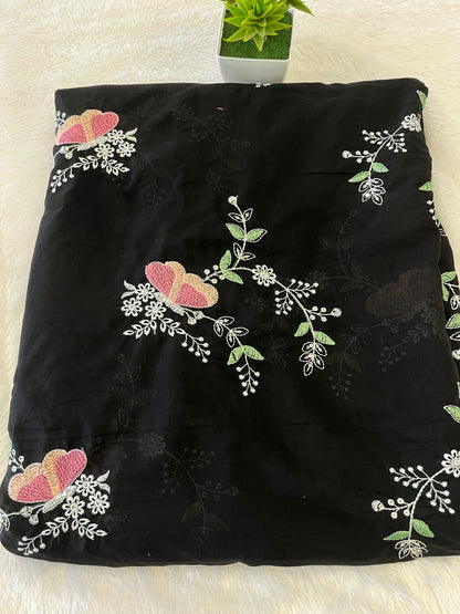 JET BLACK MUL CHANDERI  FABRIC