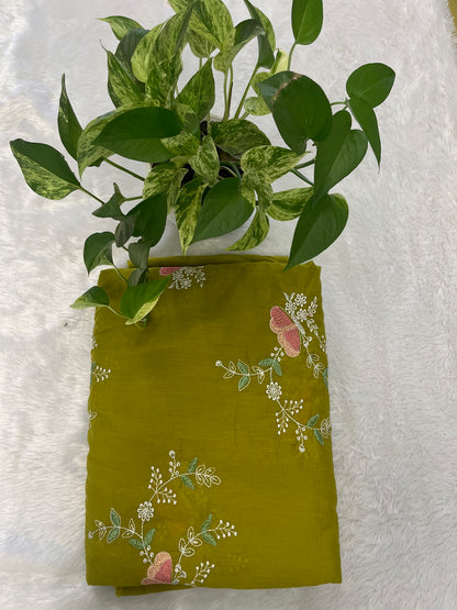 MEHENDI GREEN  MUL CHANDERI  FABRIC