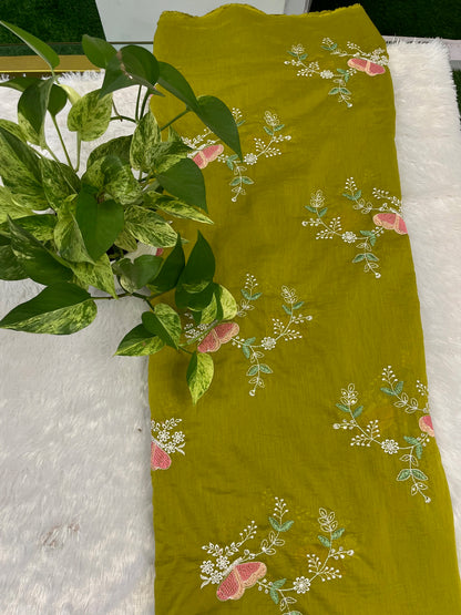 MEHENDI GREEN  MUL CHANDERI  FABRIC