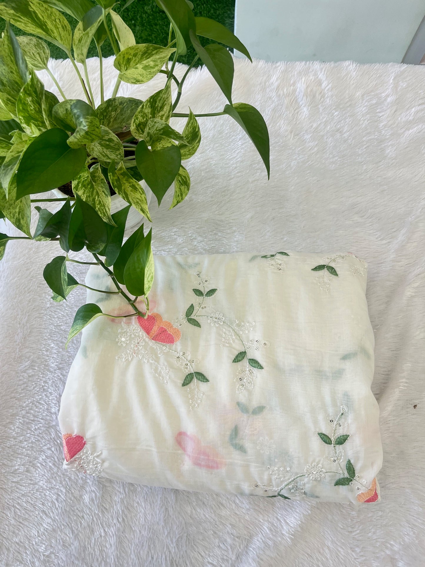 WHITE SHADE MUL CHANDERI  FABRIC