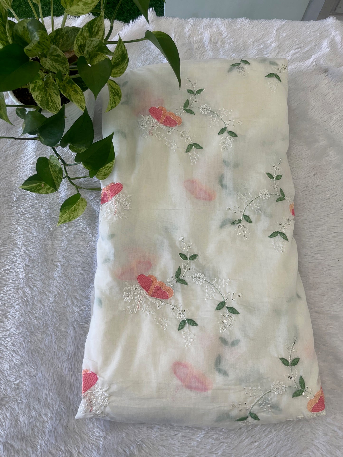 WHITE SHADE MUL CHANDERI  FABRIC