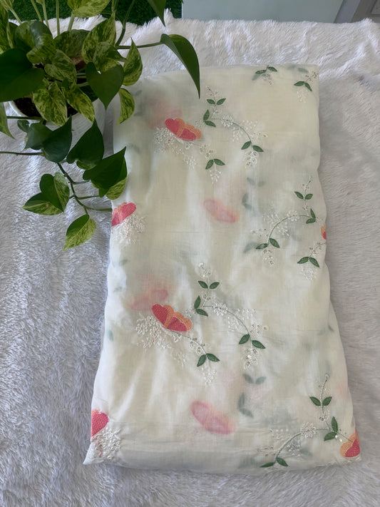 WHITE SHADE MUL CHANDERI  FABRIC