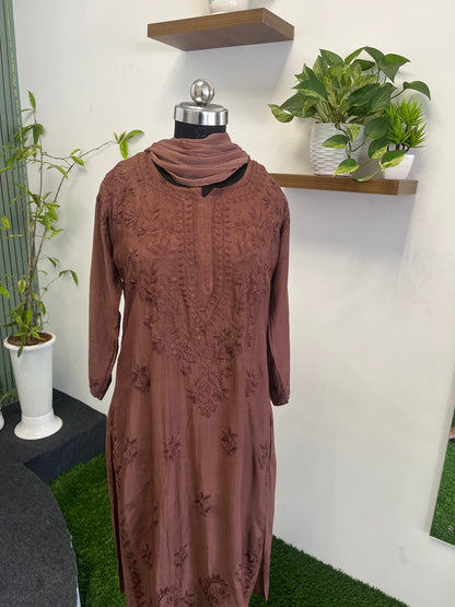 BROWN SHADE CHIKANKARI 3 PIECE SET