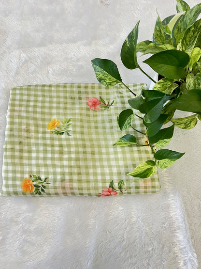 PURE MULCHANDERI CHECK WITH FLORAL PRINT  FABRIC