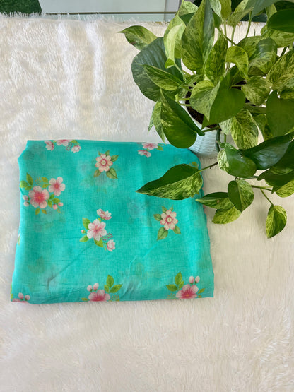 PURE MULCHANDERI CHECK WITH FLORAL PRINT  FABRIC