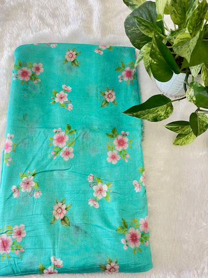 PURE MULCHANDERI CHECK WITH FLORAL PRINT  FABRIC