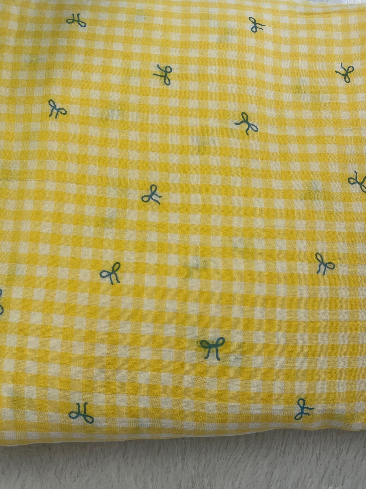 Yellow Shade With Bow Design muslin Fabric