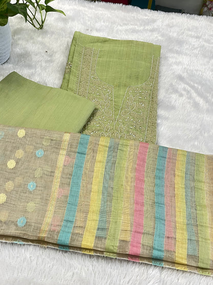 PISTA GREEN  SHADE THREE PIECE CHURIDAR MATERIAL