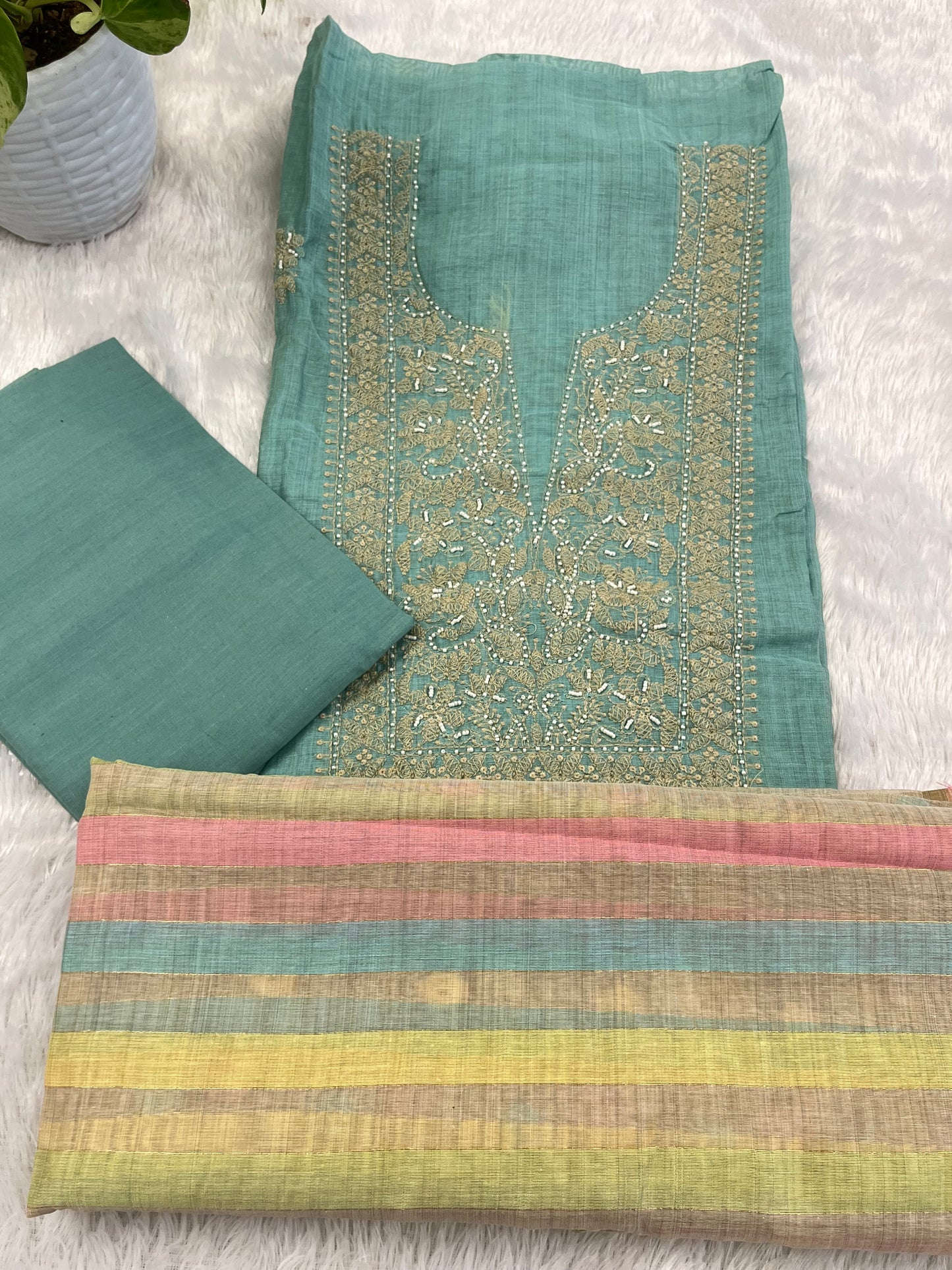 PASTEAL BLUE SHADE THREE PIECE CHURIDAR MATERIAL