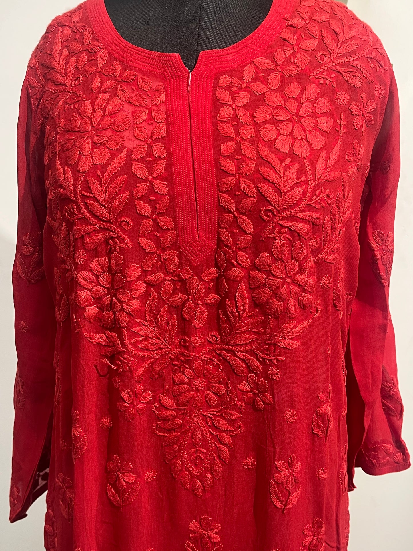 RED SHADE CHIKANKARI KURTI
