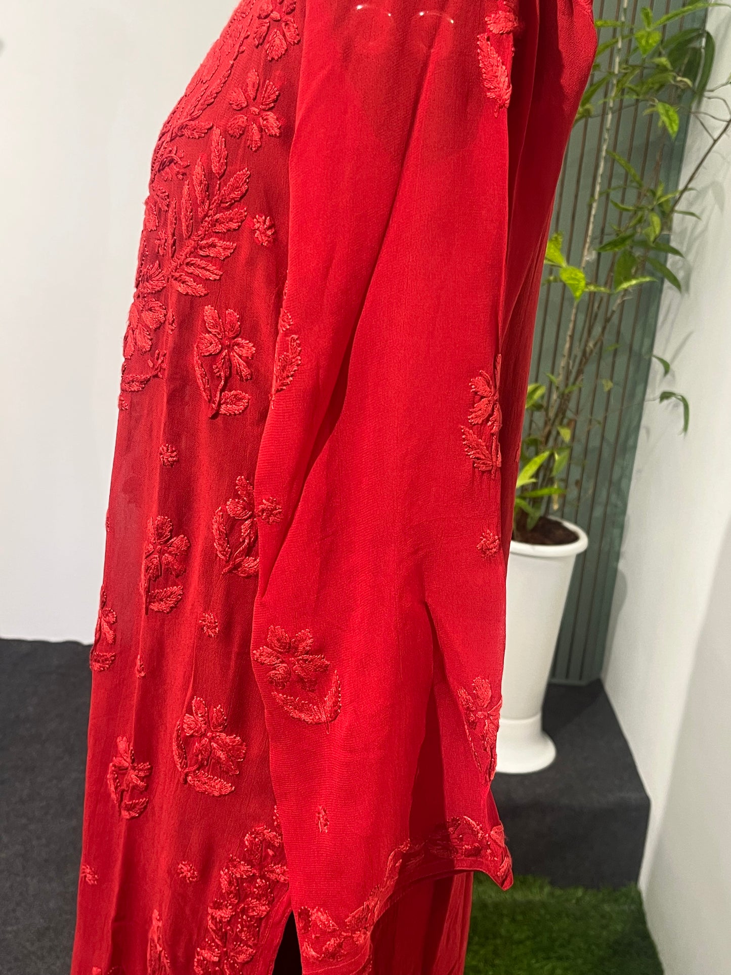 RED SHADE CHIKANKARI KURTI