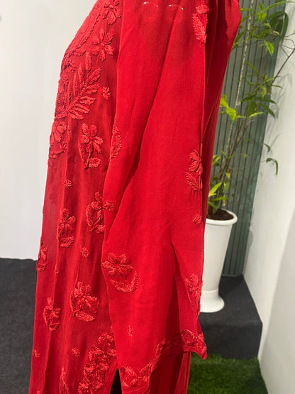 RED SHADE CHIKANKARI KURTI